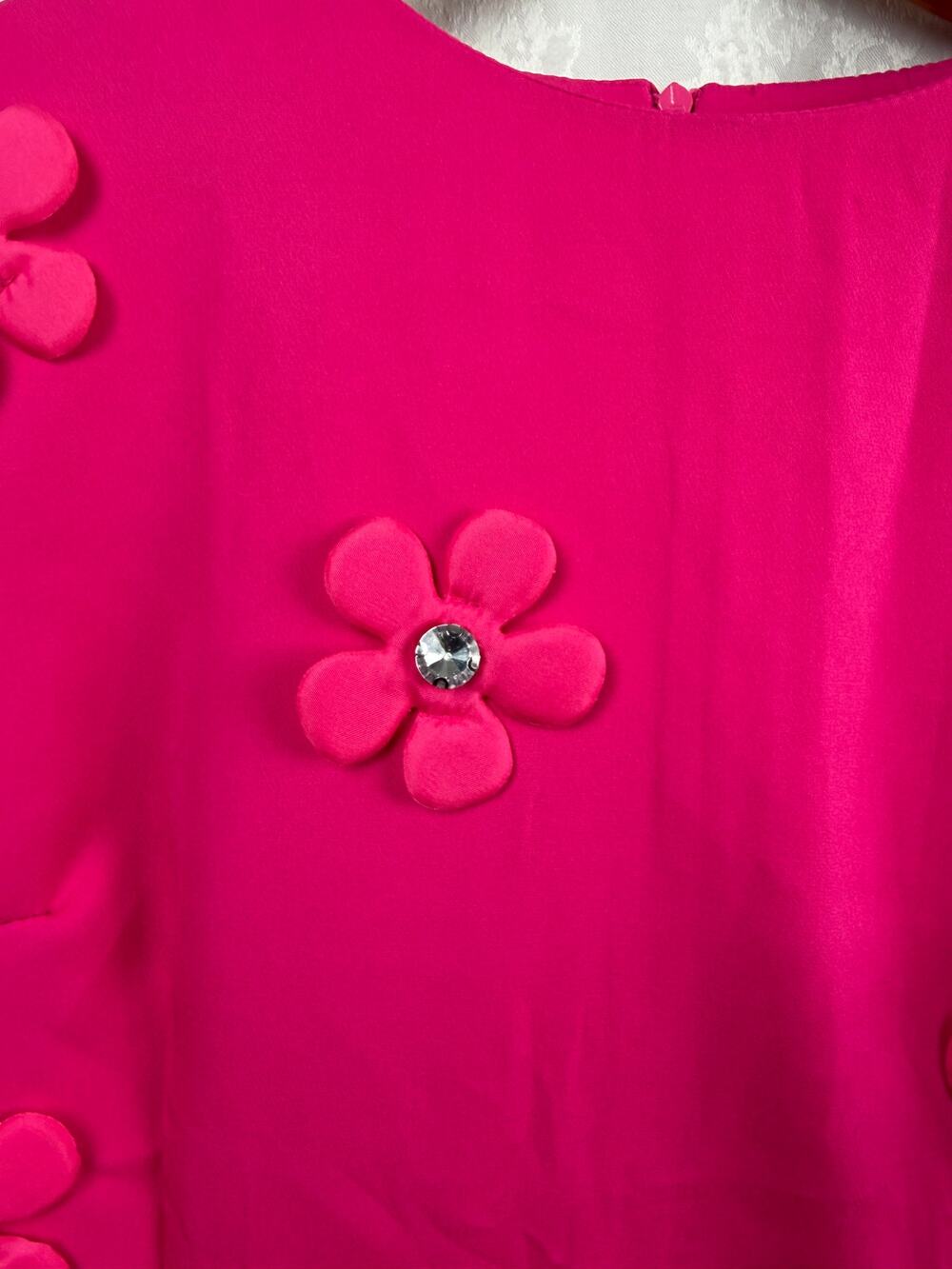 Aveloria XL Hot Pink Floral Applique Shift Dress Jeweled Flowers